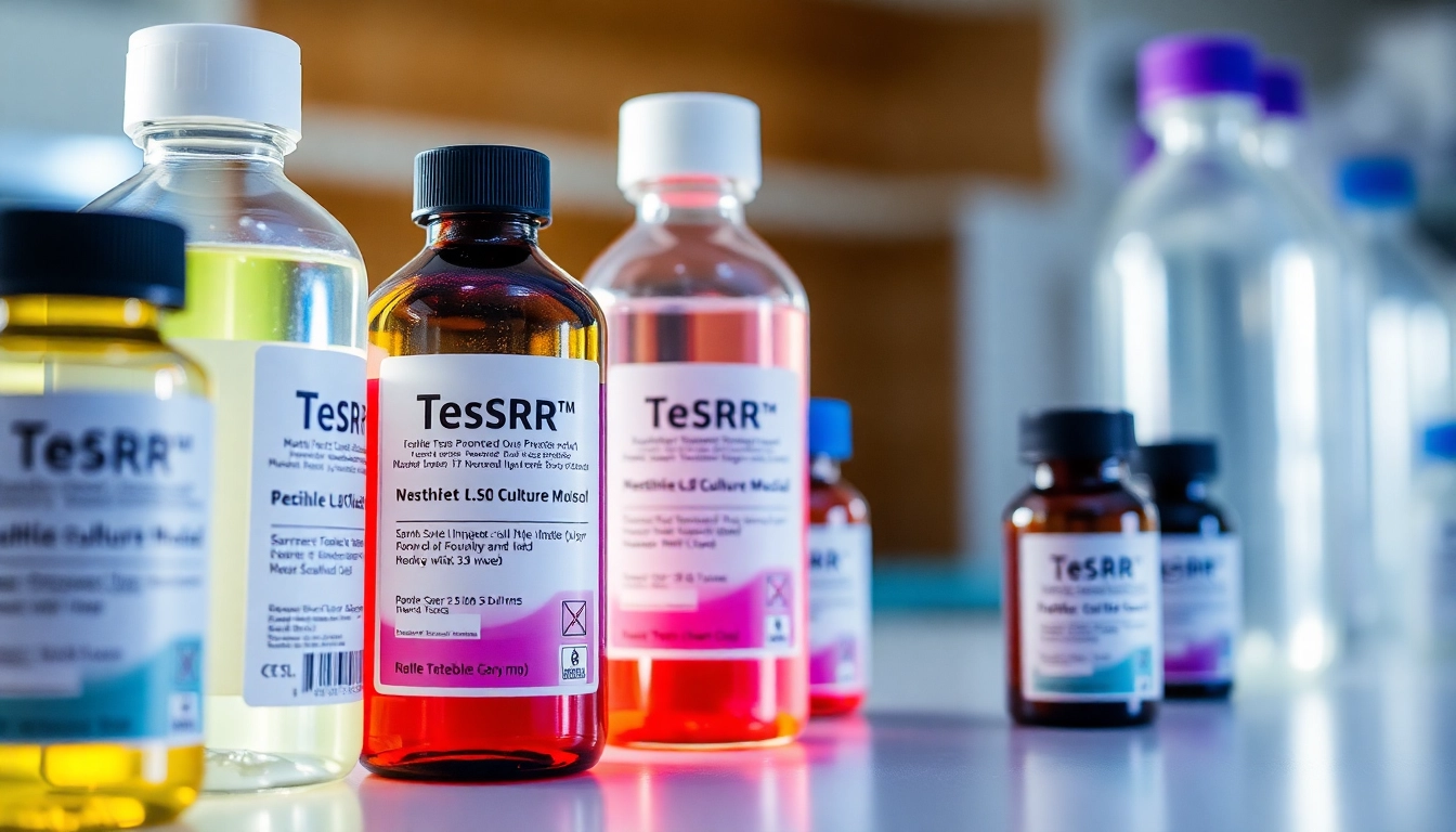 All check for quality TeSR™ culture media showcasing essential components in a sterile lab environment.