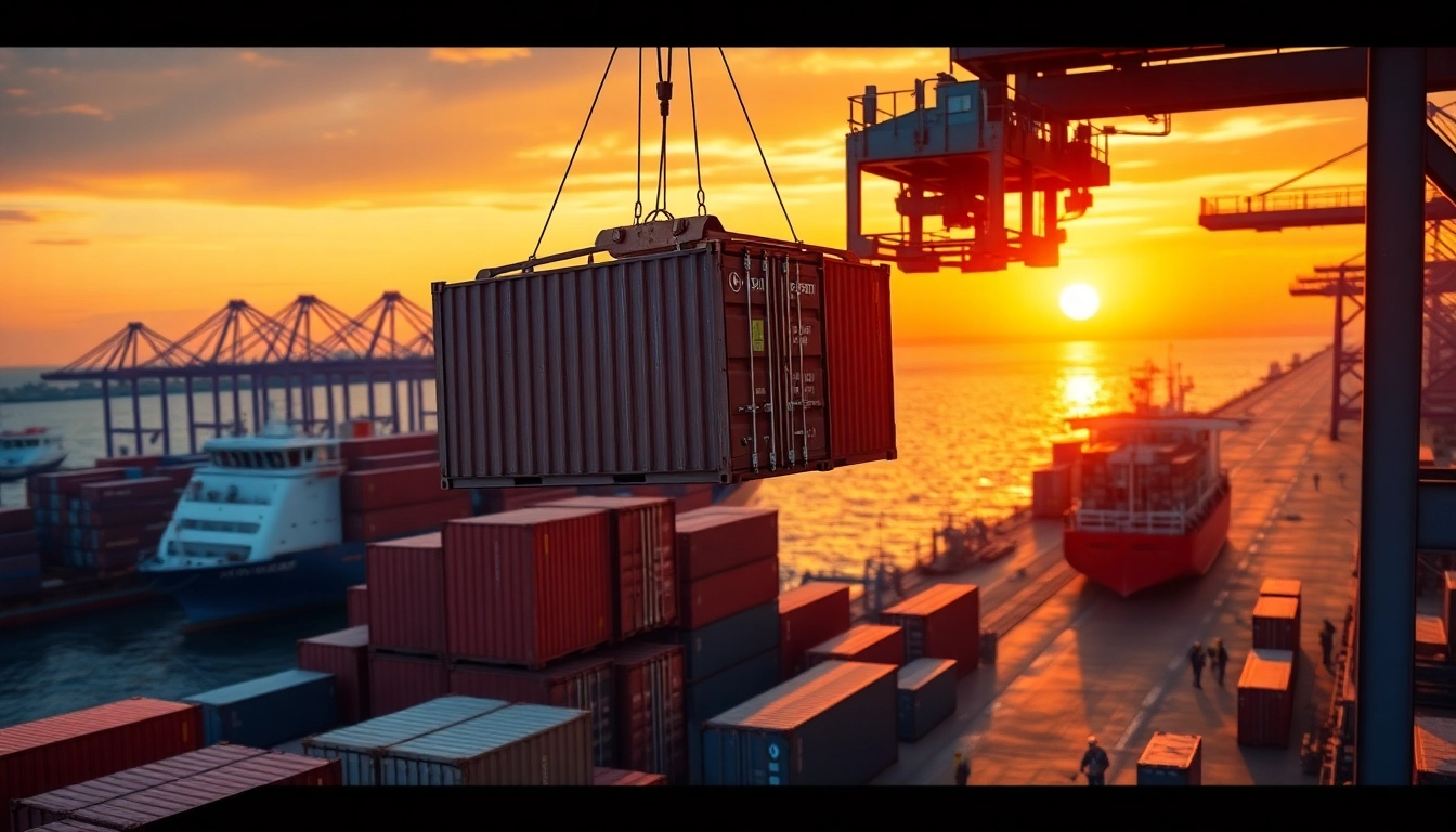Cargo containers representing various imports being unloaded at a port.