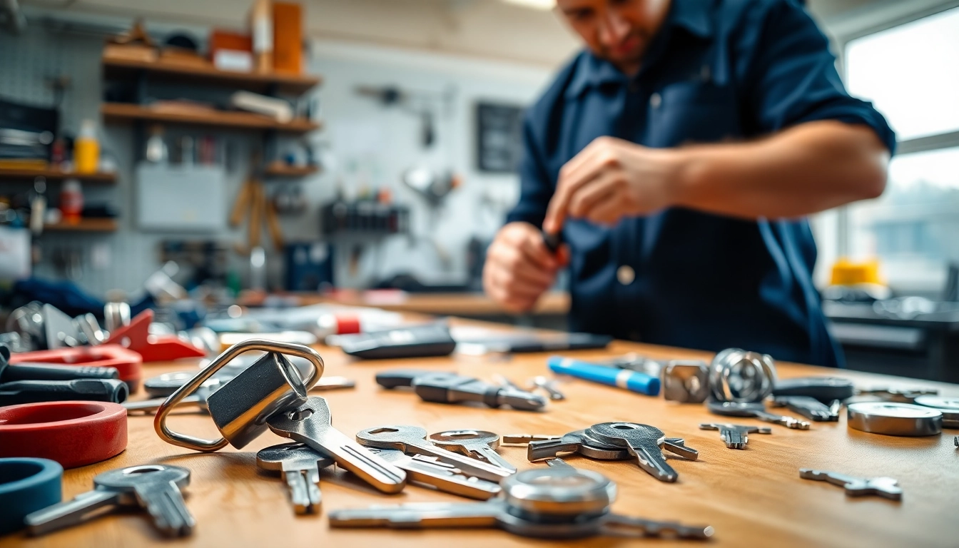 Expert locksmith cutting van keys with precision in a bright workshop setting.