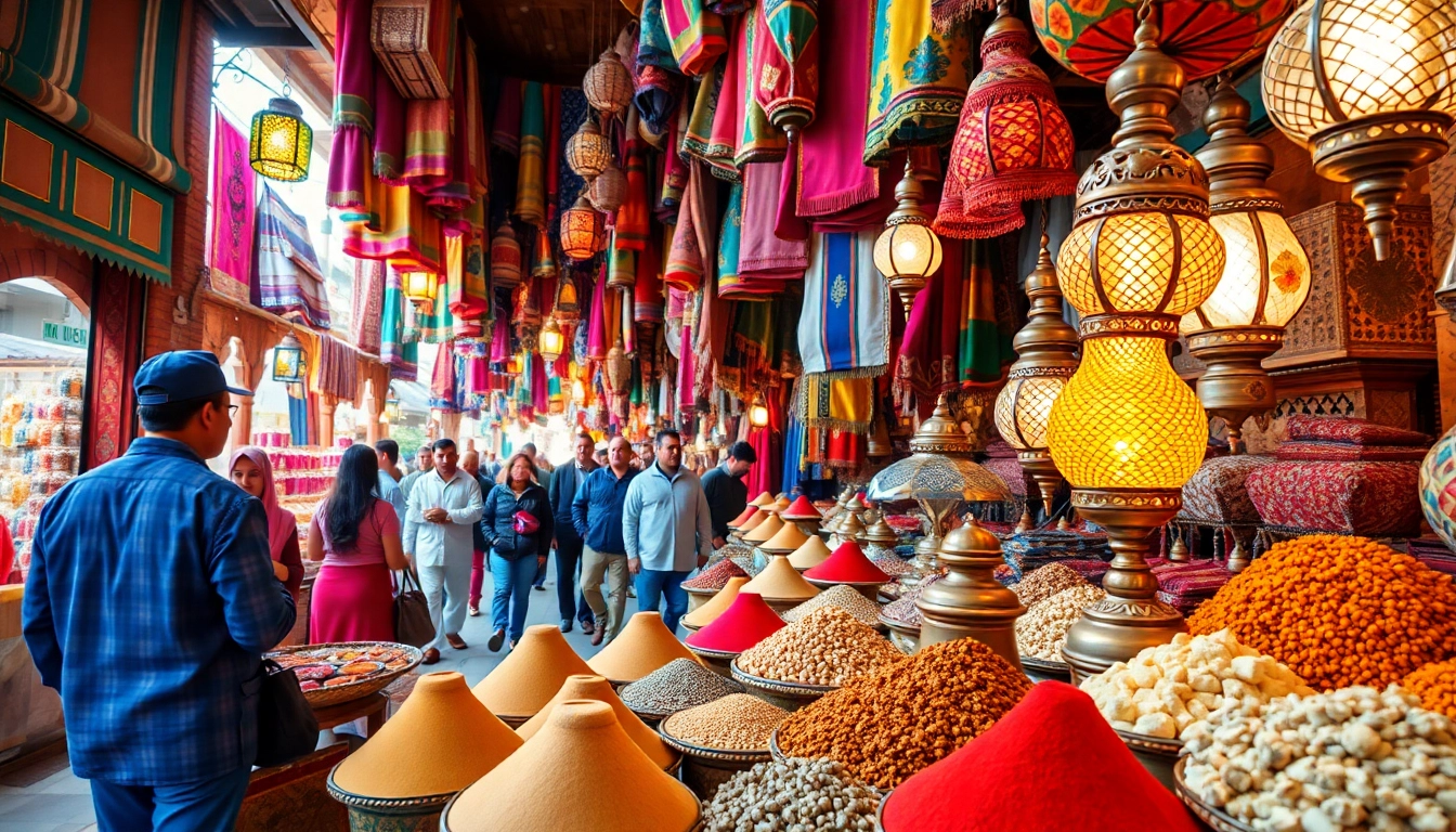 Viajes a Marruecos en un bullicioso mercado lleno de colores y tradición.