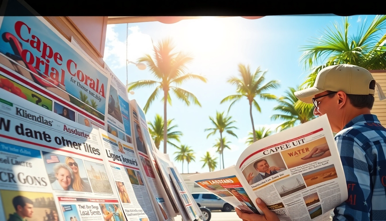 Engaging newsstand highlighting local news Cape Coral with community interaction.