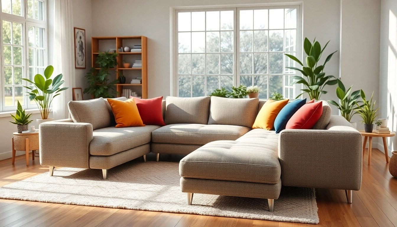 Komfortables ecksofa mit schlaffunktion in stilvollem Wohnzimmer, ideal für Entspannung.