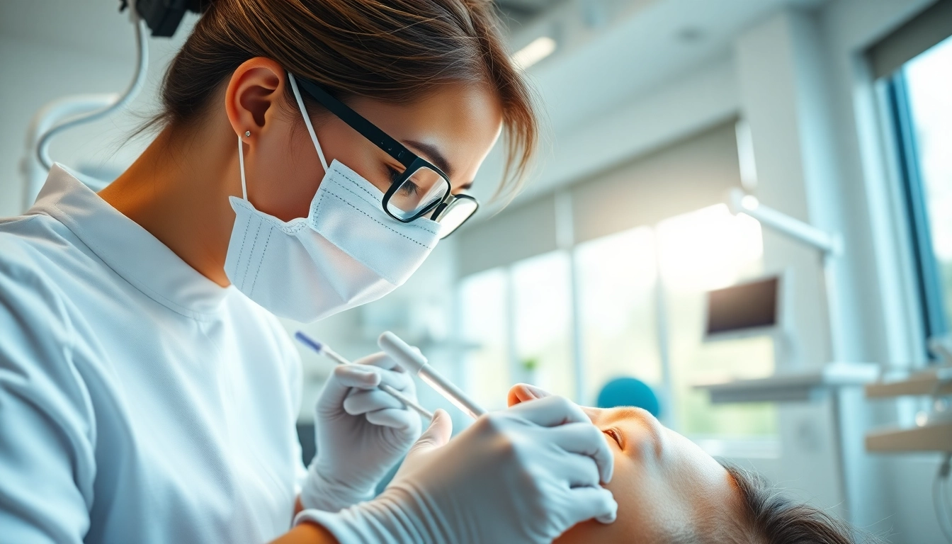 Dental cleanings being performed by a professional hygienist in a modern clinic