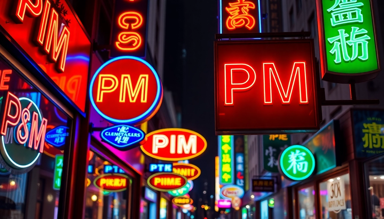 Engaging display of pm signs in a bustling urban setting showcasing vibrant and professional signage.