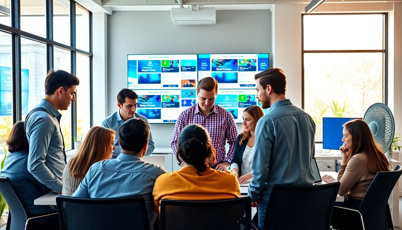 Showcase of kc web design teamwork in a modern office setting with digital mockups.