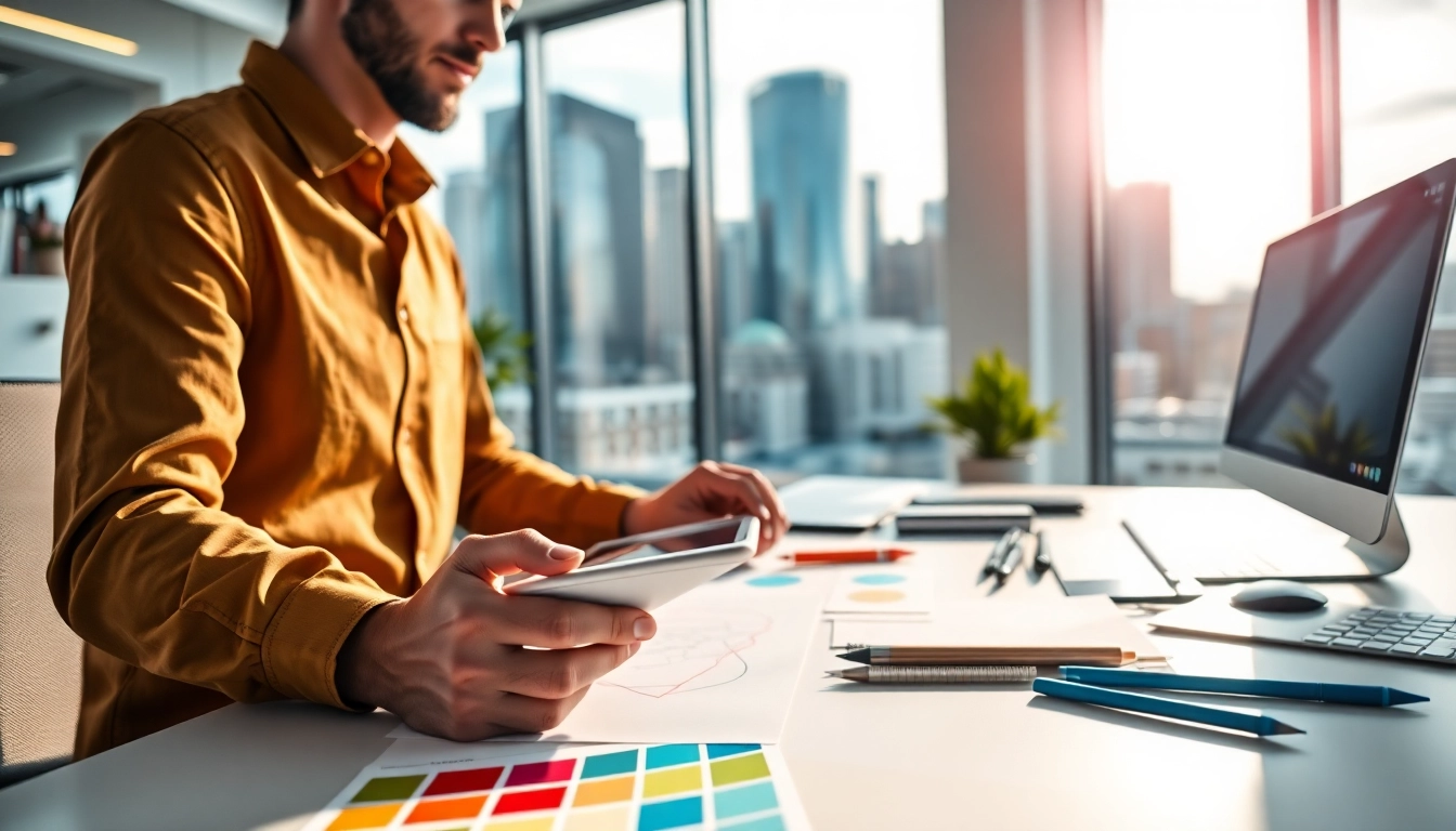 Engaged graphic designer illustrating concepts for calgary graphic design company.