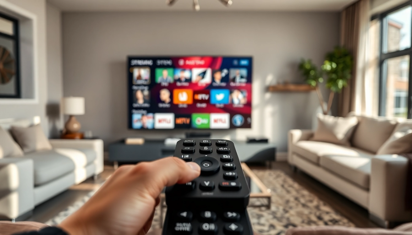Comprar IPTV desde un control remoto en un ambiente moderno.