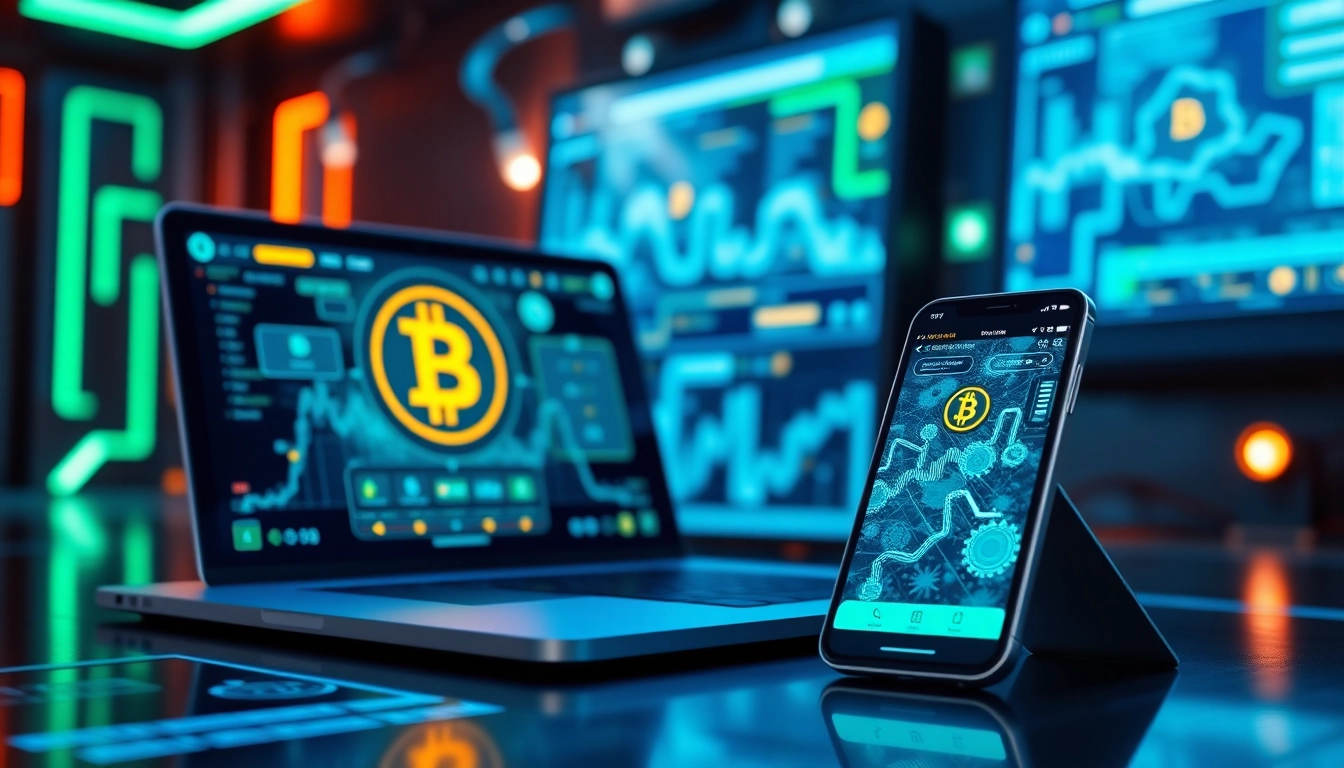 Explore the flash Bitcoin app with a sleek interface displayed on laptop and smartphone screens.