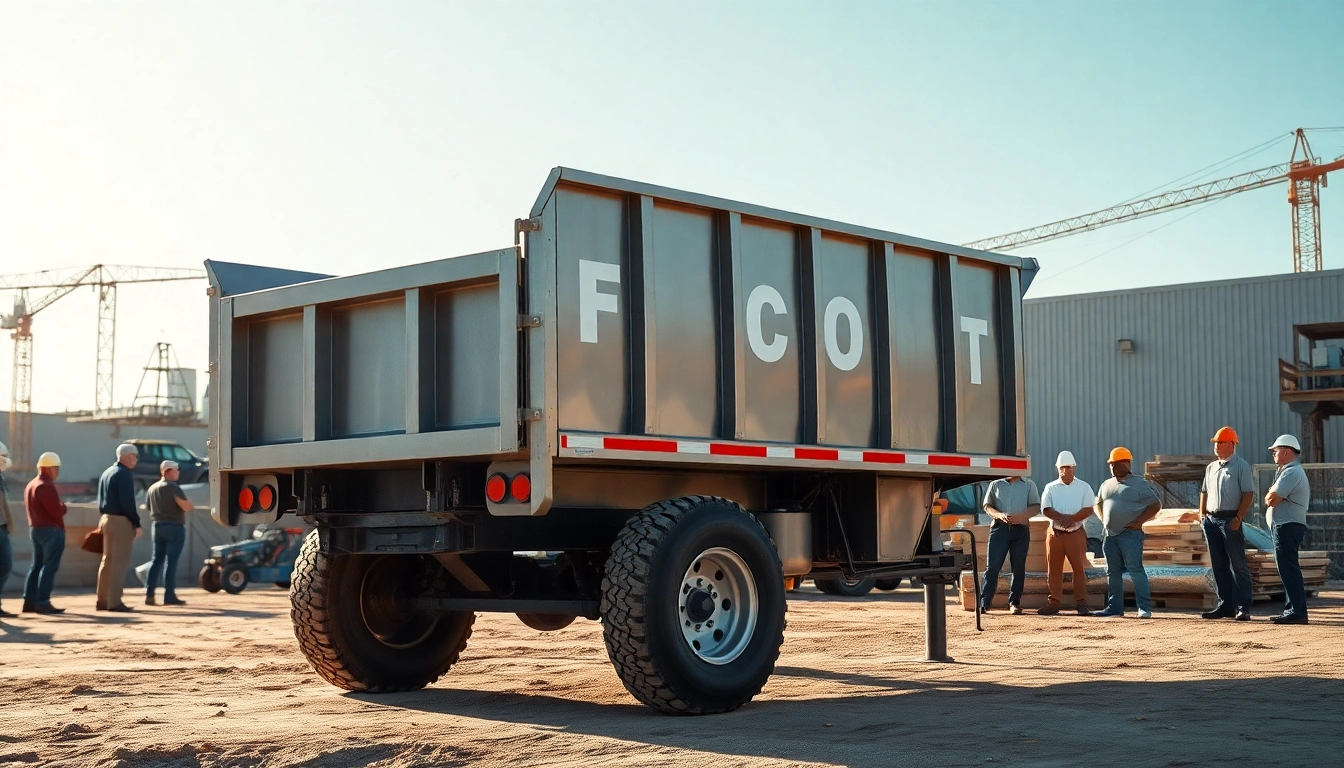 View a dump trailer for sale near me showcasing its robust design and utility in a work environment.