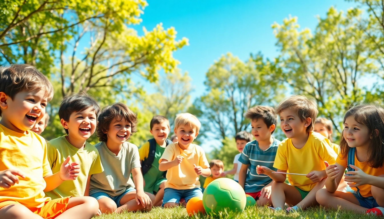 Children enjoying holiday camps with sports and crafts activities in a joyful outdoor setting.