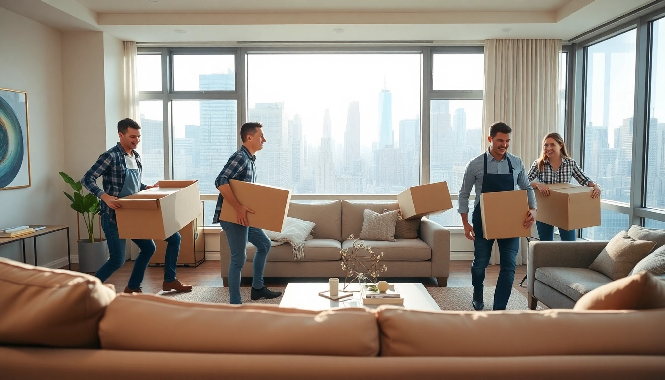 Happy clients collaborating with a Manhattan moving company during their local move